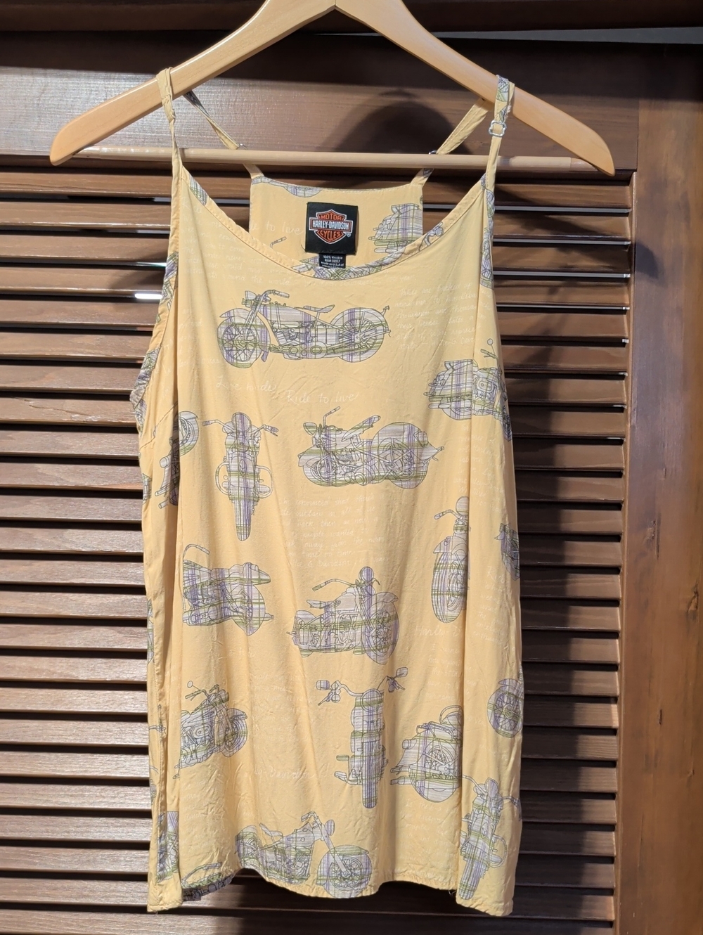 Harley-Davidson Yellow Motorcycle Print Adjustable Tank With Green And Purple